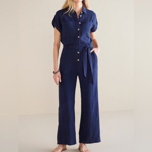 Soft surroundings jumpsuit Natasha cotton Gauze lightweight timeless navy 3X